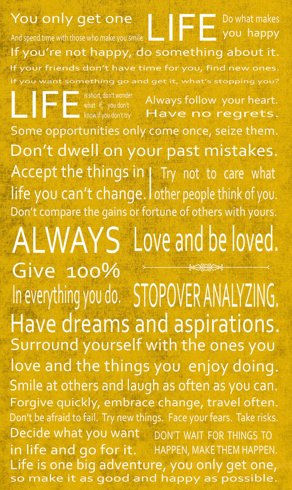 Life Manifesto Quote Canvas Wall Art Picture Print Artwork - Mustard
