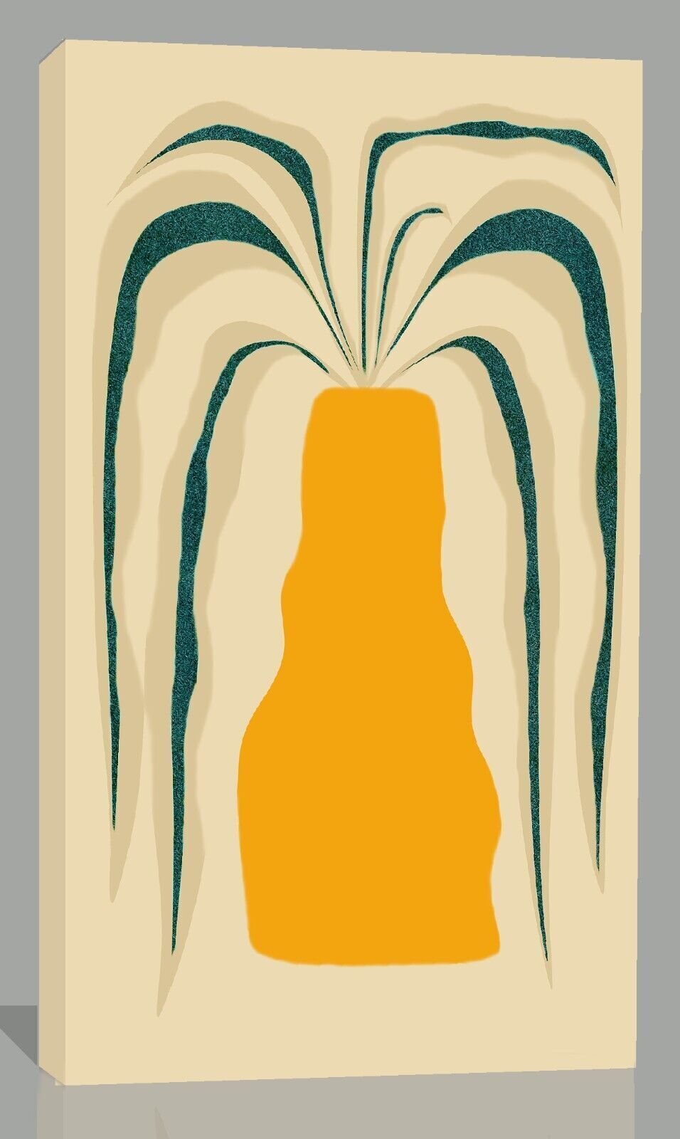 Abstract Plant CANVAS WALL ART Picture Print cream and teal colours