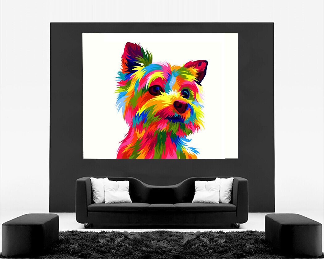 Colourful Yorkshire Terrier Dog Abstract Pop Art Canvas Wall Art Print on white