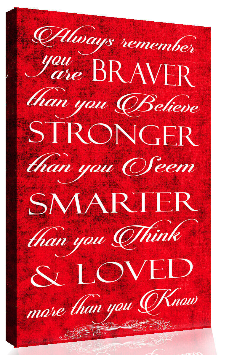 Always Remember You're Braver Quote Red Canvas Wall Art Picture Print