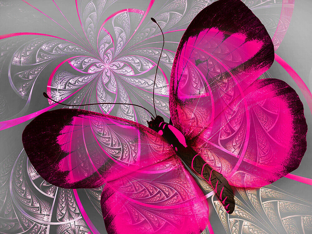 Abstract Canvas Print Butterfly Pink Grey Unique Wall Art Various Sizes