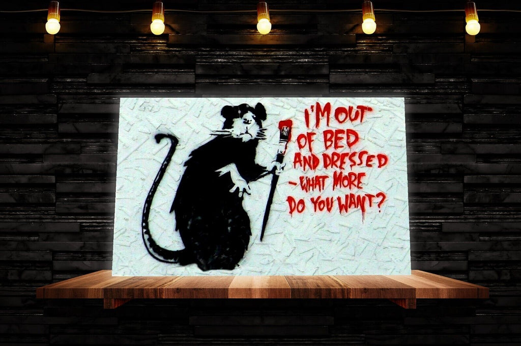 CANVAS WALL ART PRINT  BANKSY IM OUT OF BED  GRAFFITI