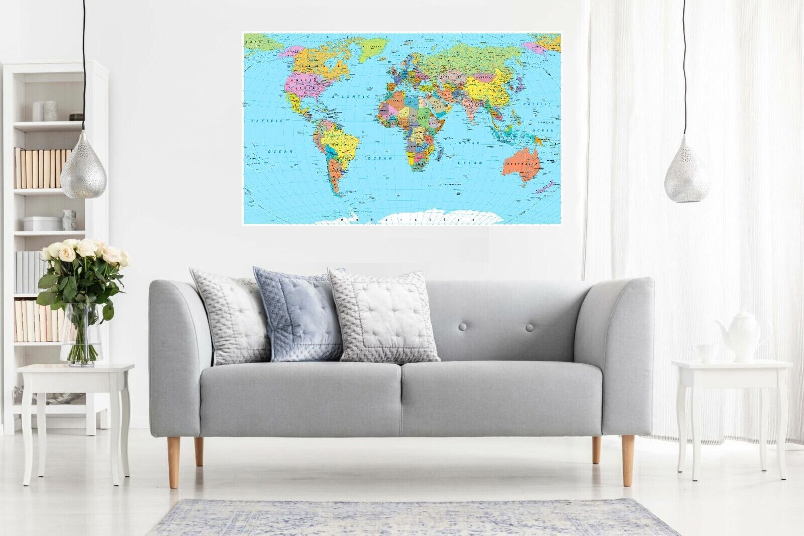 High Detail World Map Canvas Wall Art Picture Print