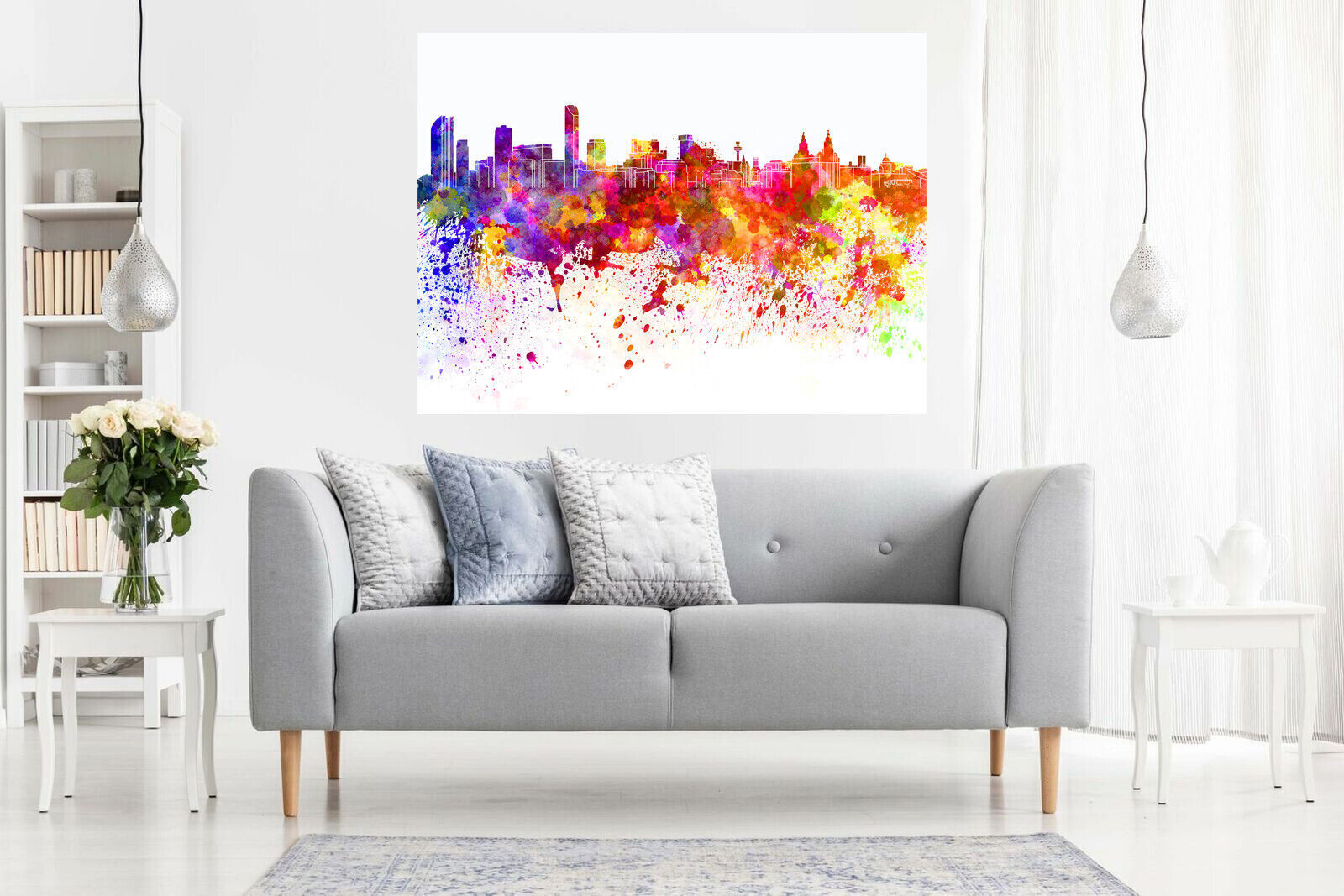 Multi-coloured Liverpool Skyline Abstract CANVAS WALL ART Picture Print
