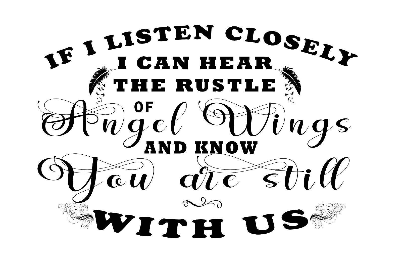 If I listen closely Angel Wings quote Canvas Wall Art Picture Print Black &White