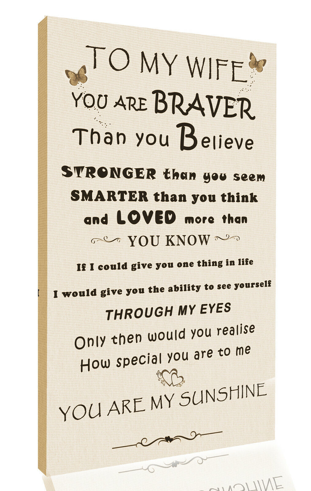 'Wife' -  Any name - Loved Quote on CANVAS WALL ART Picture Print Cream / Sepia