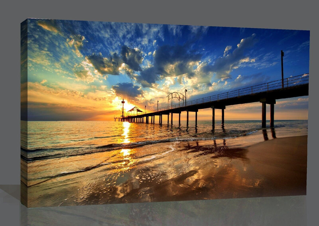 Pier At Sunrise Sea Canvas Wall Art Picture Print