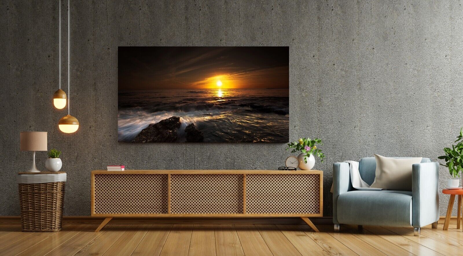 Sunset Over The Ocean seascape Canvas Wall Art Picture Print
