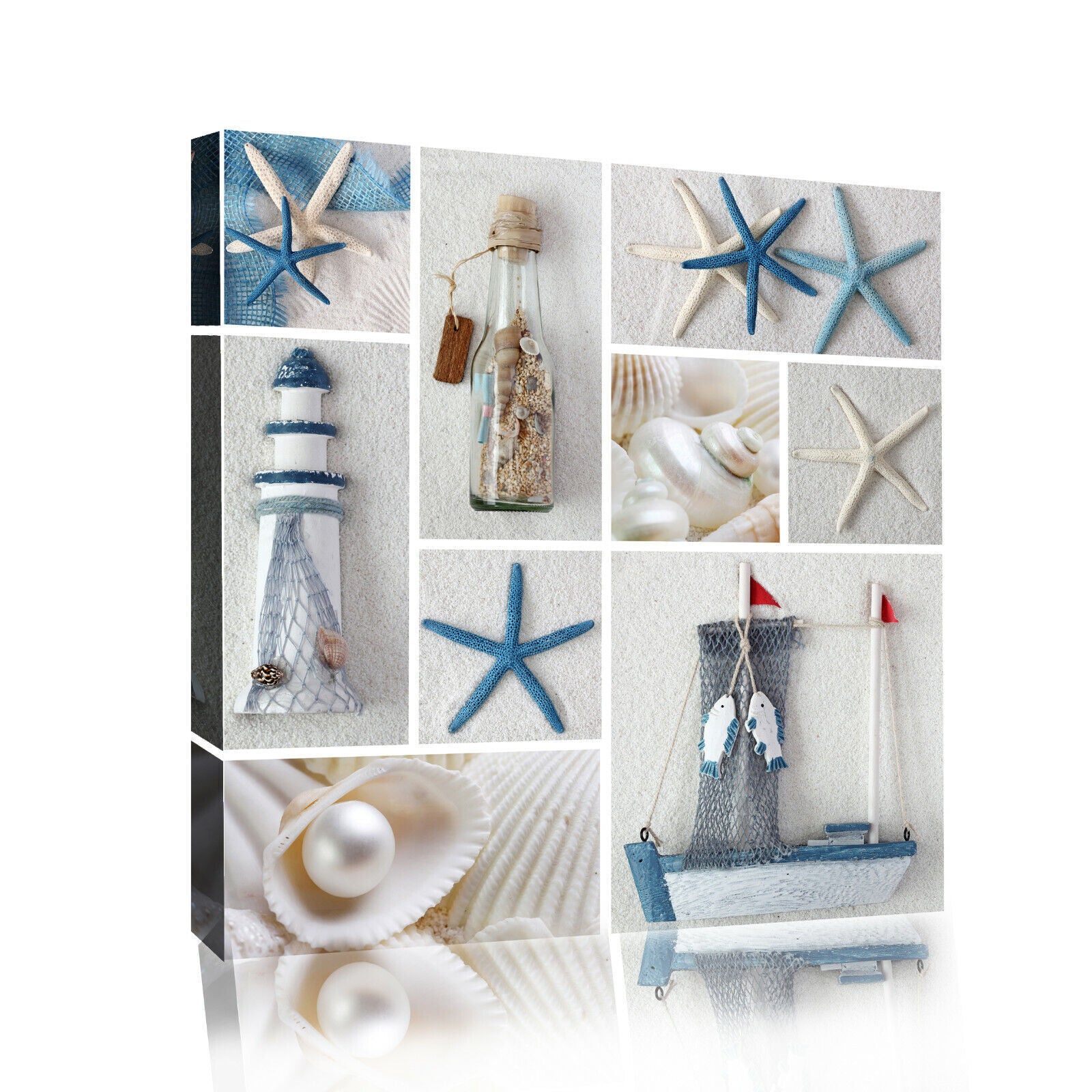 Bathroom  Blue Sand Beach Sea Shells Canvas Wall Art Picture Print