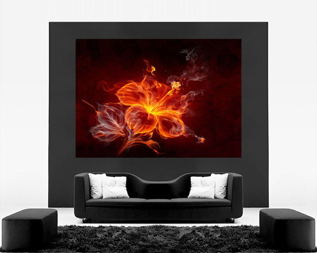 Floral Canvas Abstract Flaming Red Flower & Smoke Canvas Wall Art Picture Print
