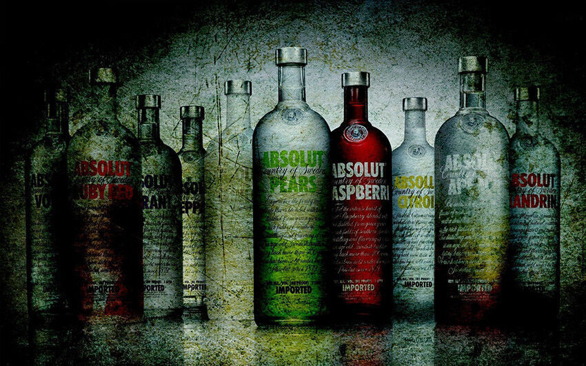 Absolut Vodka bottles Cotton Canvas Kitchen Wall Art Picture Print- A1, A2 sizes