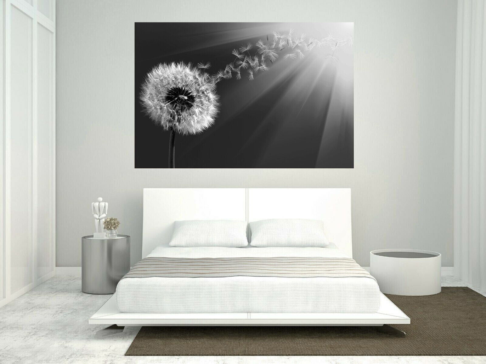 Grey Dandelion Blowing into Sunlight Canvas Wall Art Picture Print