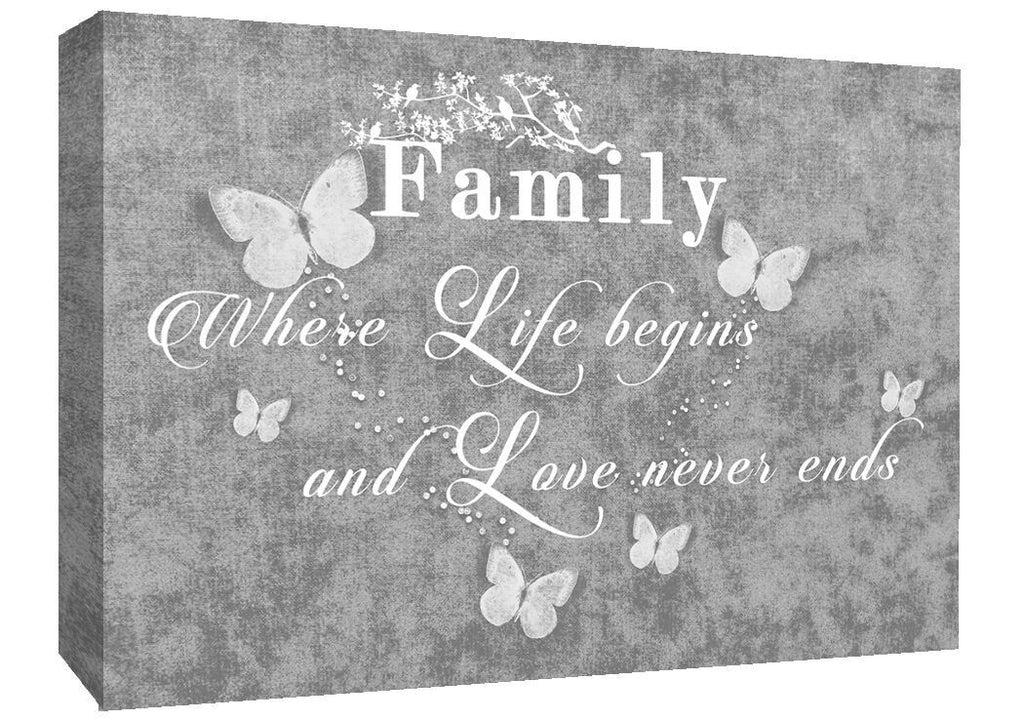 LARGE FAMILY QUOTE - Life - Grey Canvas Wall Art Picture Print- ALL SIZES
