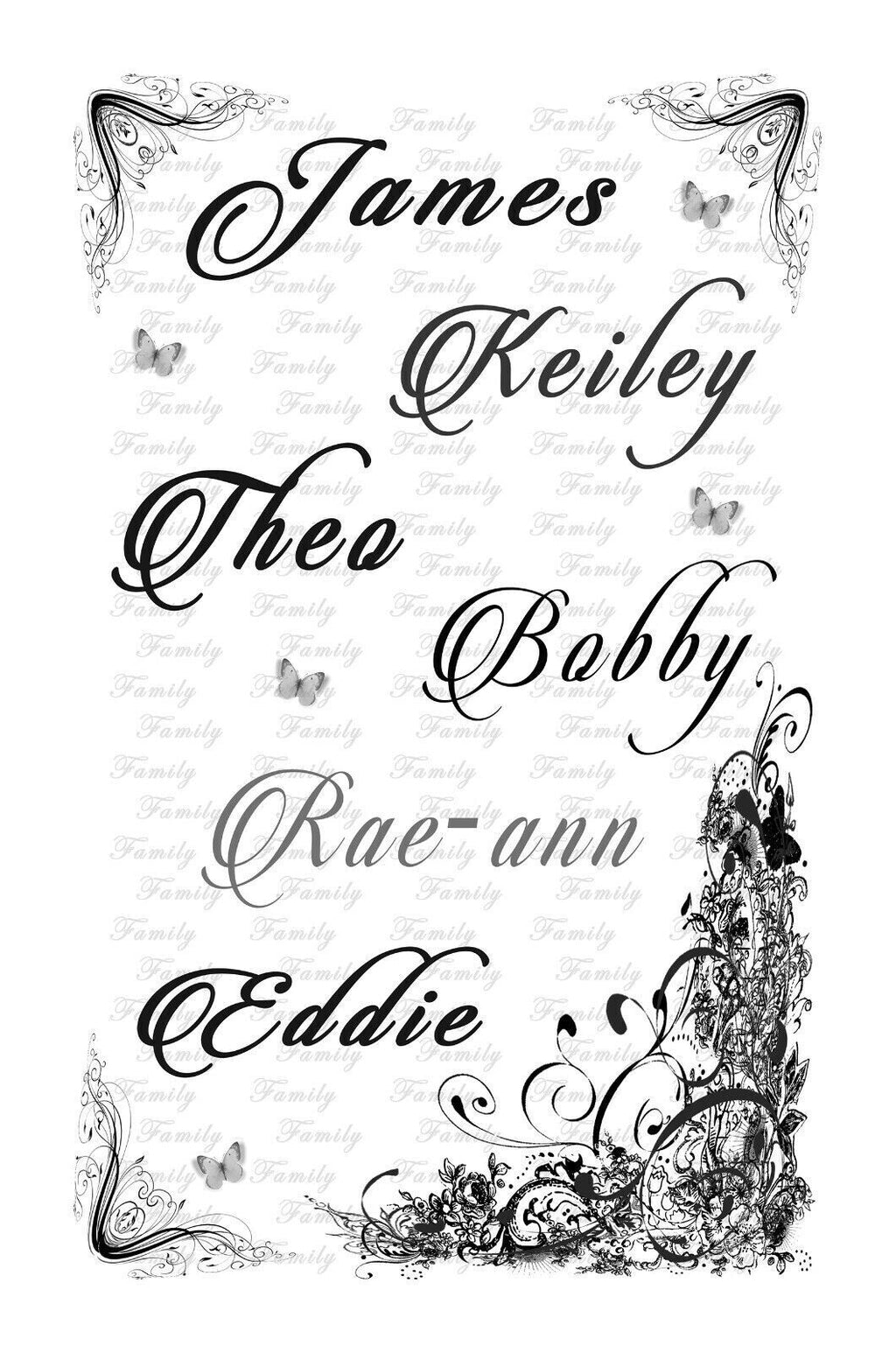 Your Family Names - Black, Grey & White Canvas Wall Art Picture Print- ALL SIZES