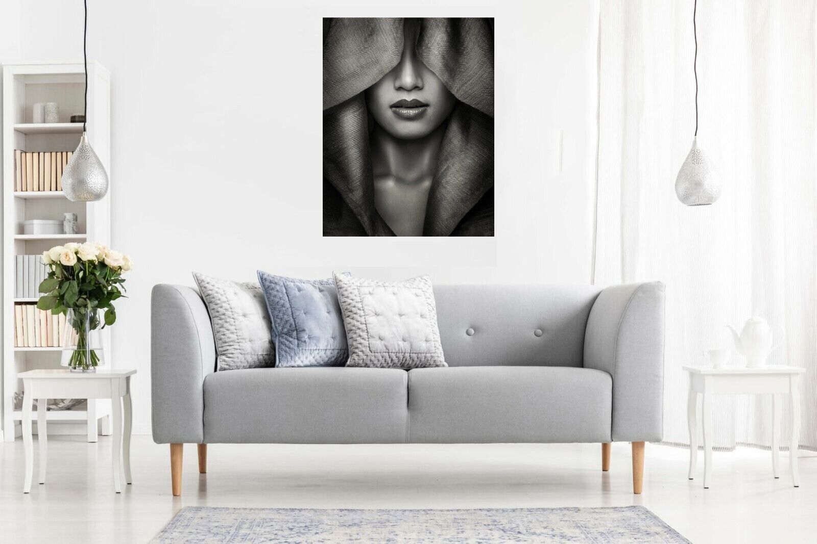 Black & White Mysterious Woman Face Hidden CANVAS WALL ART Picture Print