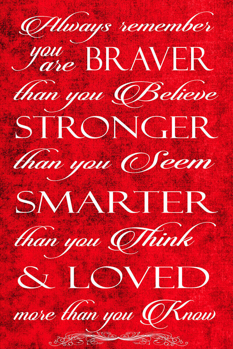 Always Remember You're Braver Quote Red Canvas Wall Art Picture Print