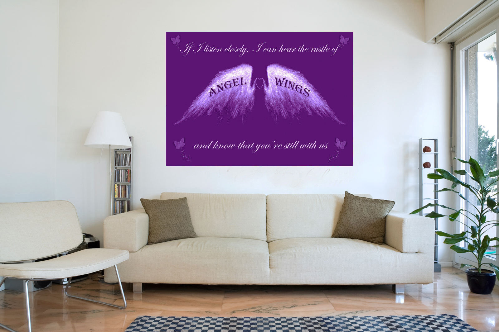 Angel Wings Wall Art Picture 'IF I Listen Closely' Quote Canvas Print Purple