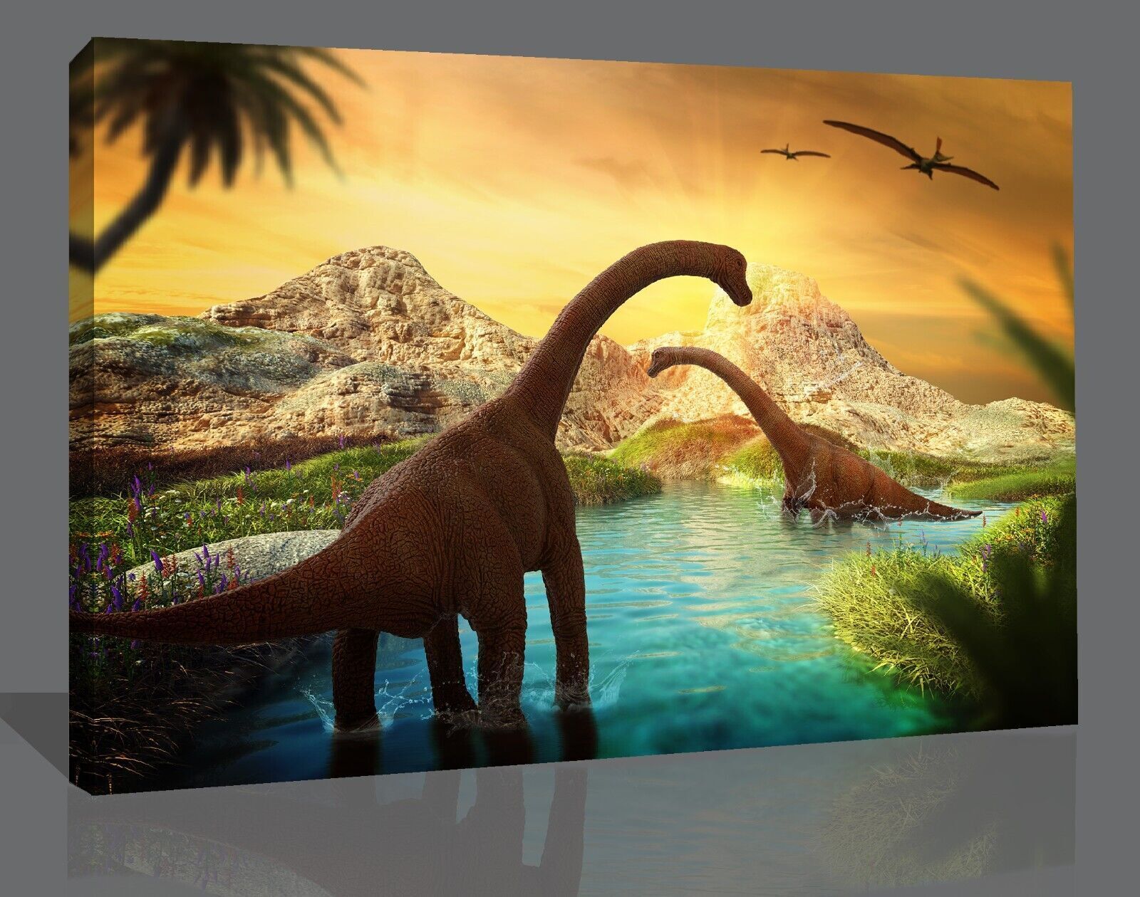 Dinosaur Landscape Canvas Wall Art Picture Print