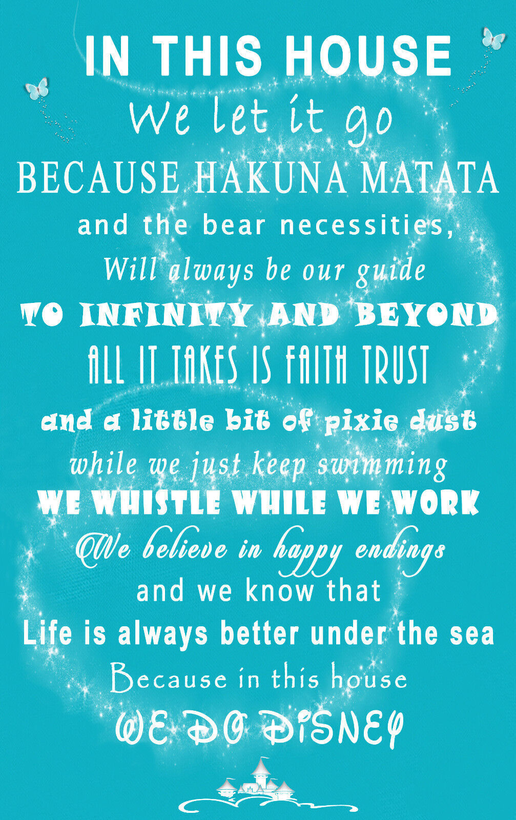 We Do Disney In This House Quote on CANVAS WALL ART Picture Print - Teal