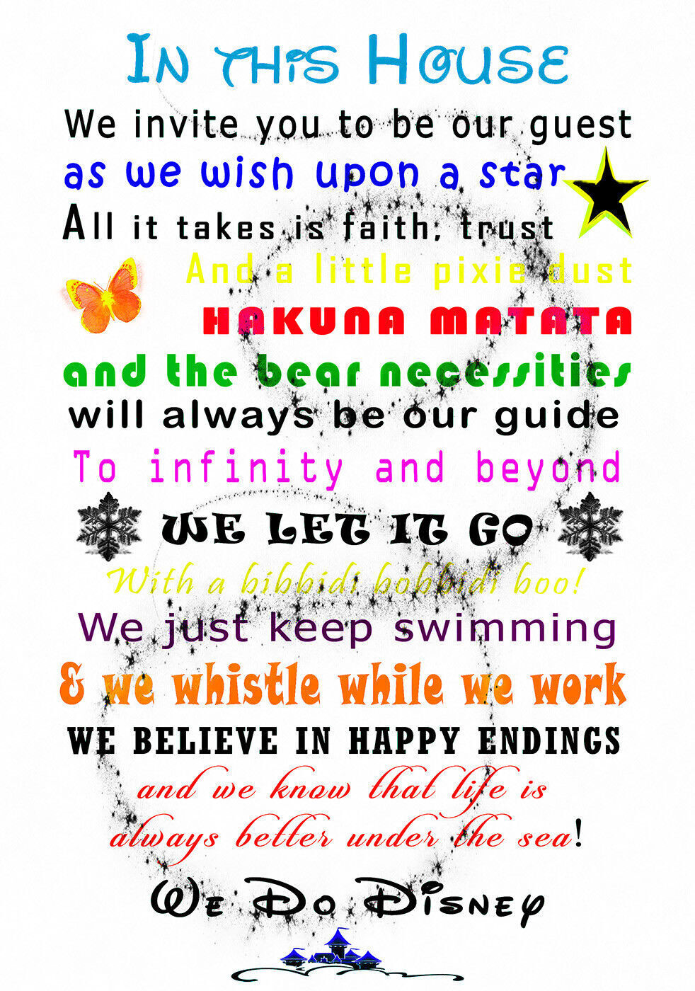 We Do Disney In This House Quote on CANVAS WALL ART Print Multi coloured / white