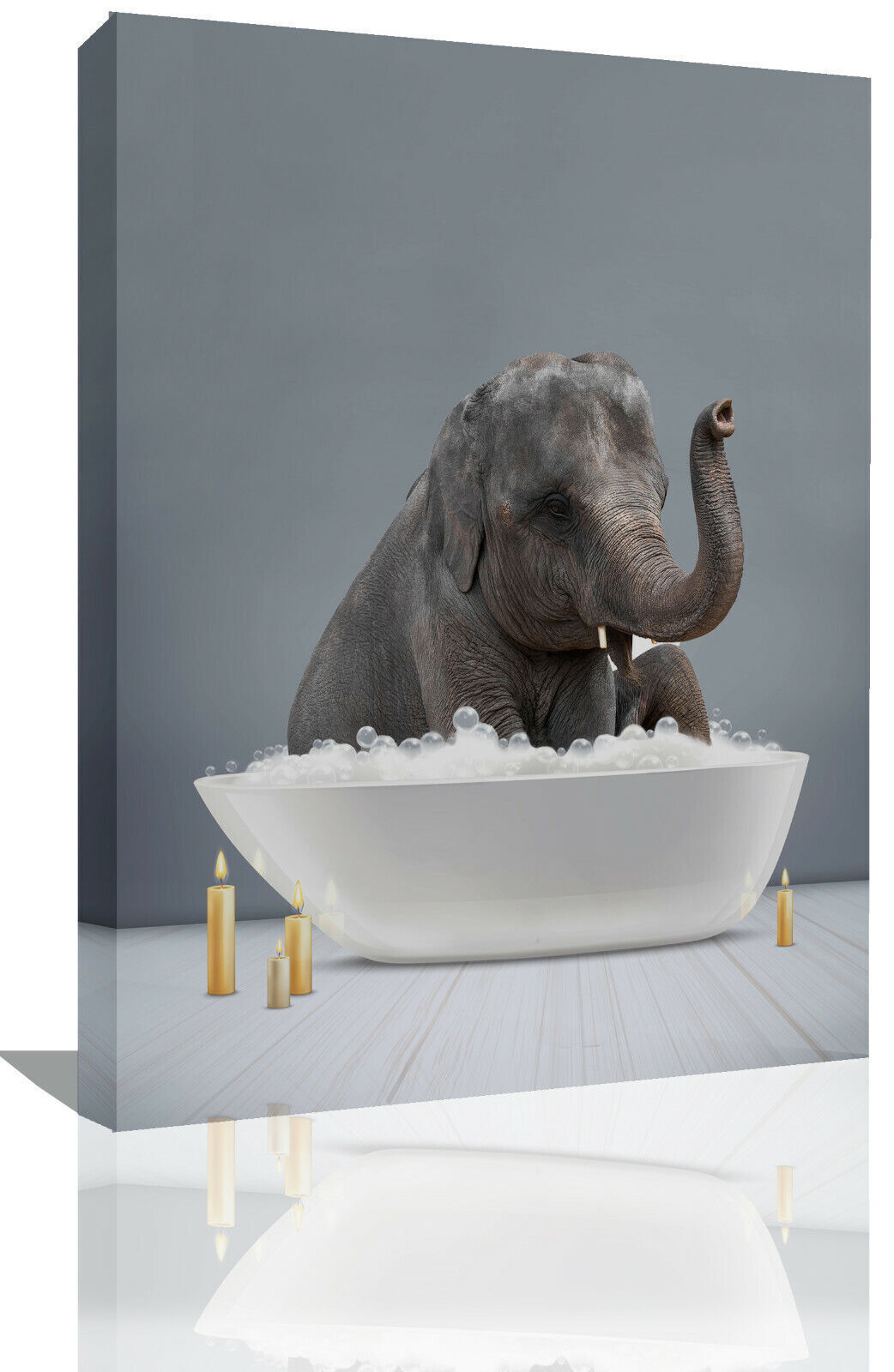 Elephant taking a bath CANVAS WALL ART Picture Print - Grey