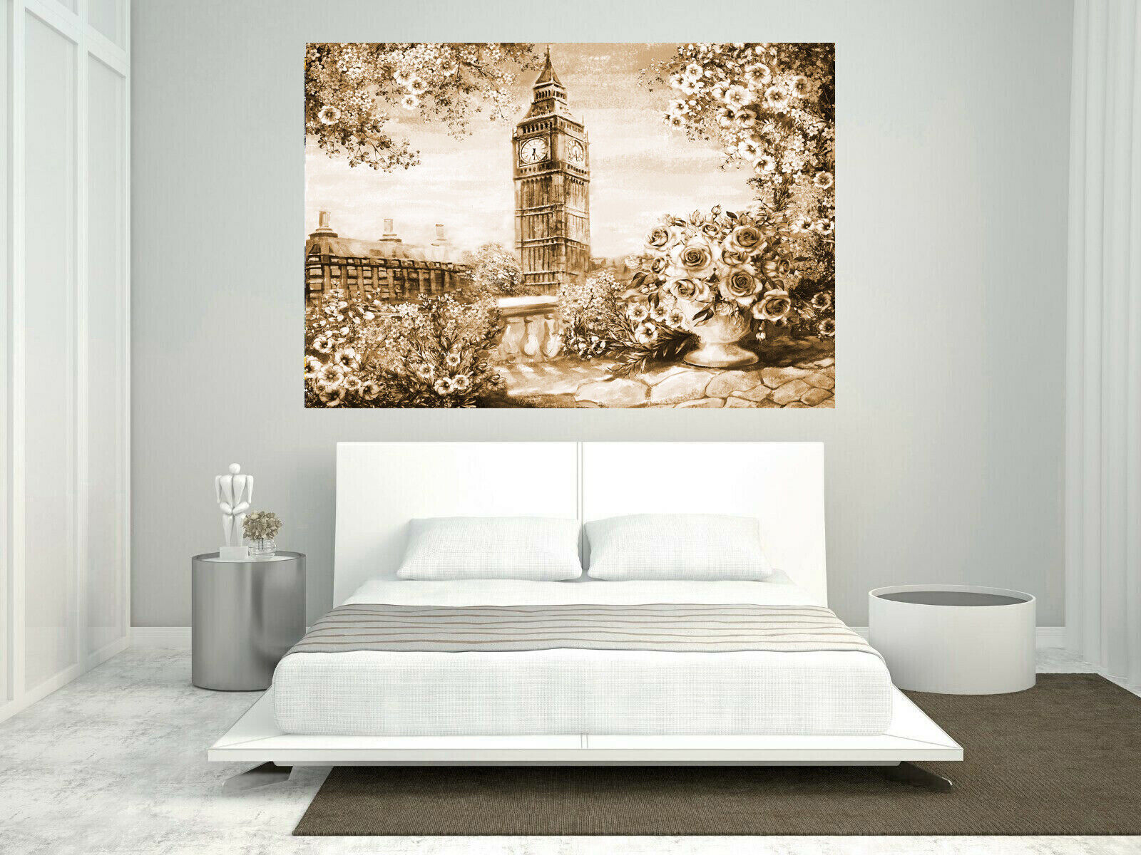 Sepia Summer In London Floral Canvas Wall Art Picture Print