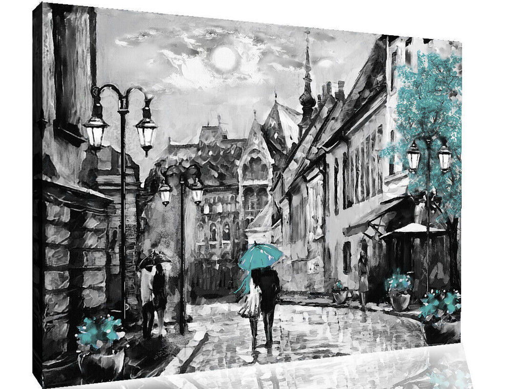 Duck Egg Blue Budapest City Umbrella Canvas Wall Art Picture Print Oil Painting