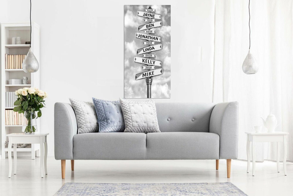 Personalised Personal up to 6 Names on Street Sign Canvas Wall Art Print