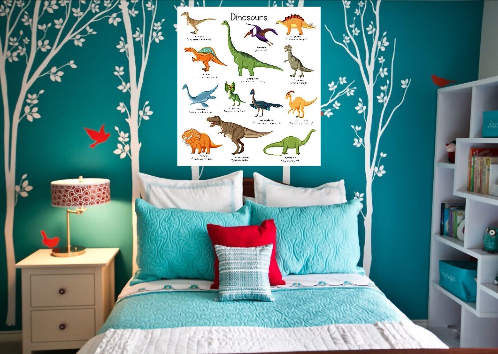 Dinosaur Chart Names Canvas Wall Art Picture Print