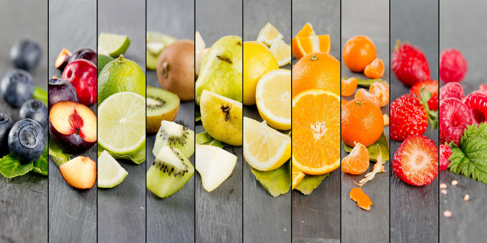 Rainbow Colourful Fruit Stripes Kitchen CANVAS WALL ART Picture Print