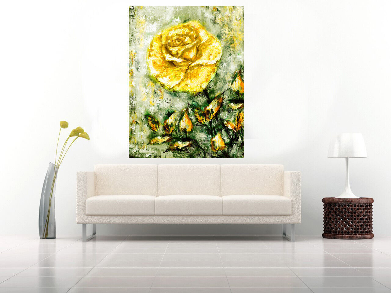 Yellow Rose Flower Oil Painting Canvas Wall Art Picture Print