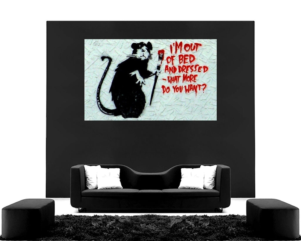 CANVAS WALL ART PRINT  BANKSY IM OUT OF BED  GRAFFITI