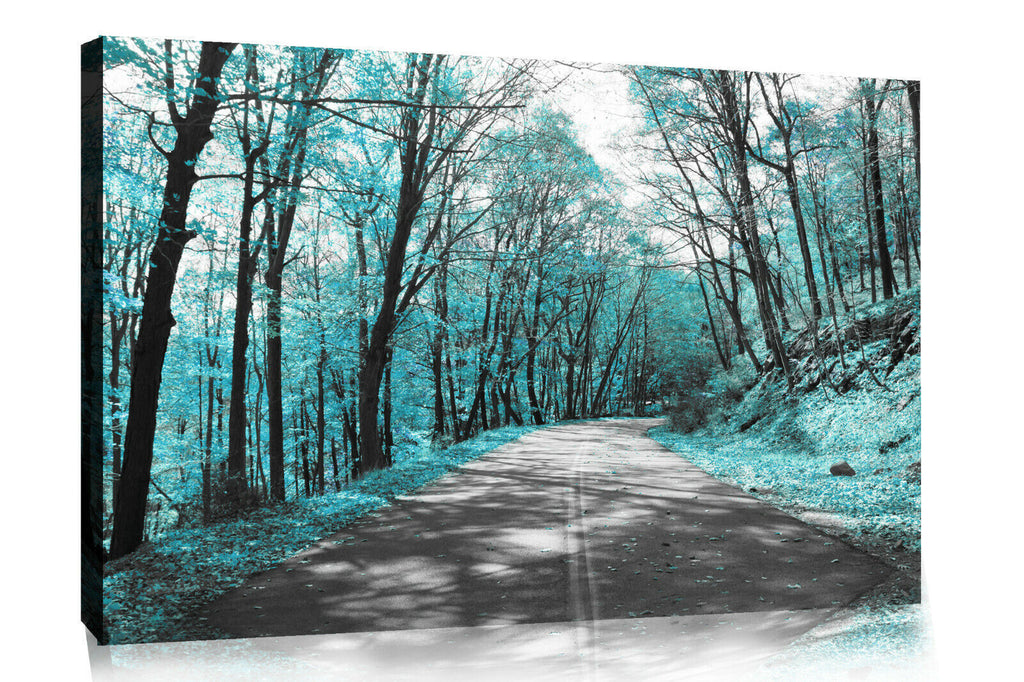 Duck Egg Blue Trees Lined Road Landscape Canvas Wall Art Picture Print ALL SIZES