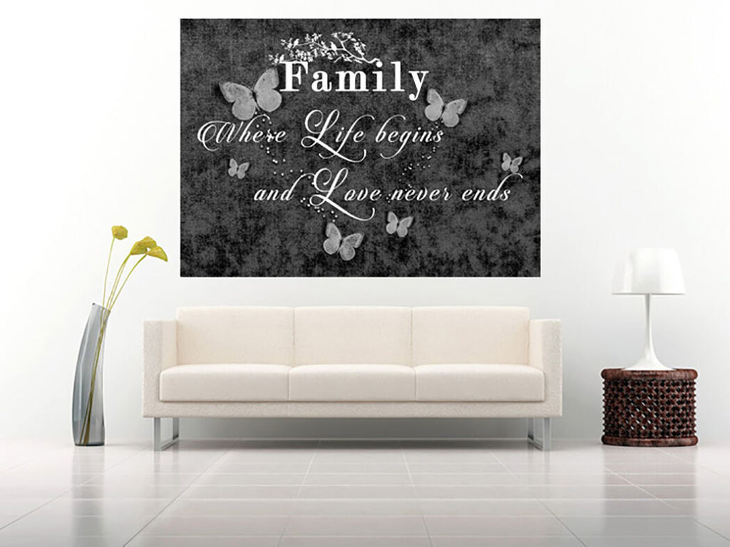 FAMILY QUOTE - Life - Black & White Canvas Wall Art Picture Print- ALL SIZES