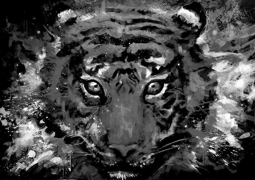 Black & White Abstract Tiger Canvas Wall Art Picture Print - A0, A1, A2