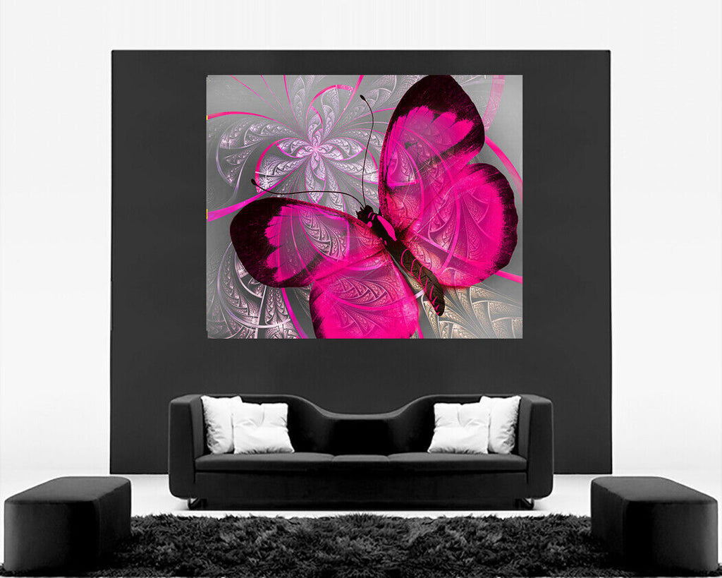 Abstract Canvas Print Butterfly Pink Grey Unique Wall Art Various Sizes