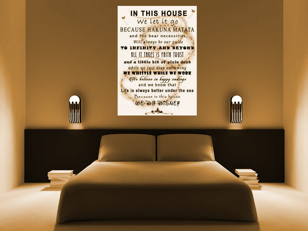 We Do Disney In This House Quote on CANVAS WALL ART Picture Print Sepia / Cream