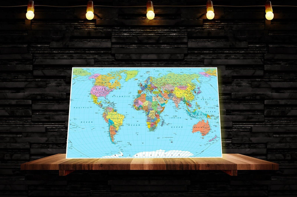 High Detail World Map Canvas Wall Art Picture Print
