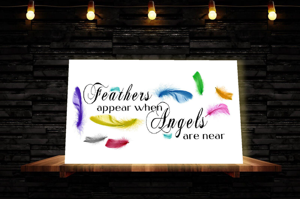 Rainbow colours Feathers appear when Angels quote Canvas Wall Art Picture Print
