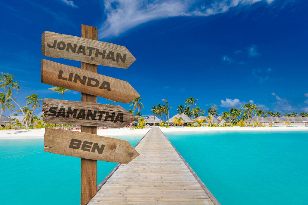 Custom Names Personalised Sign Pier over Maldives Sea Canvas Wall Art Print