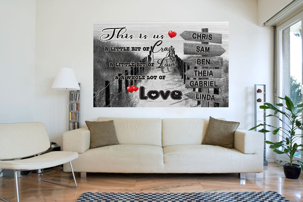 Personalized Personal up to 6 Names on Beach Sign Post Canvas Wall Art Print - 2