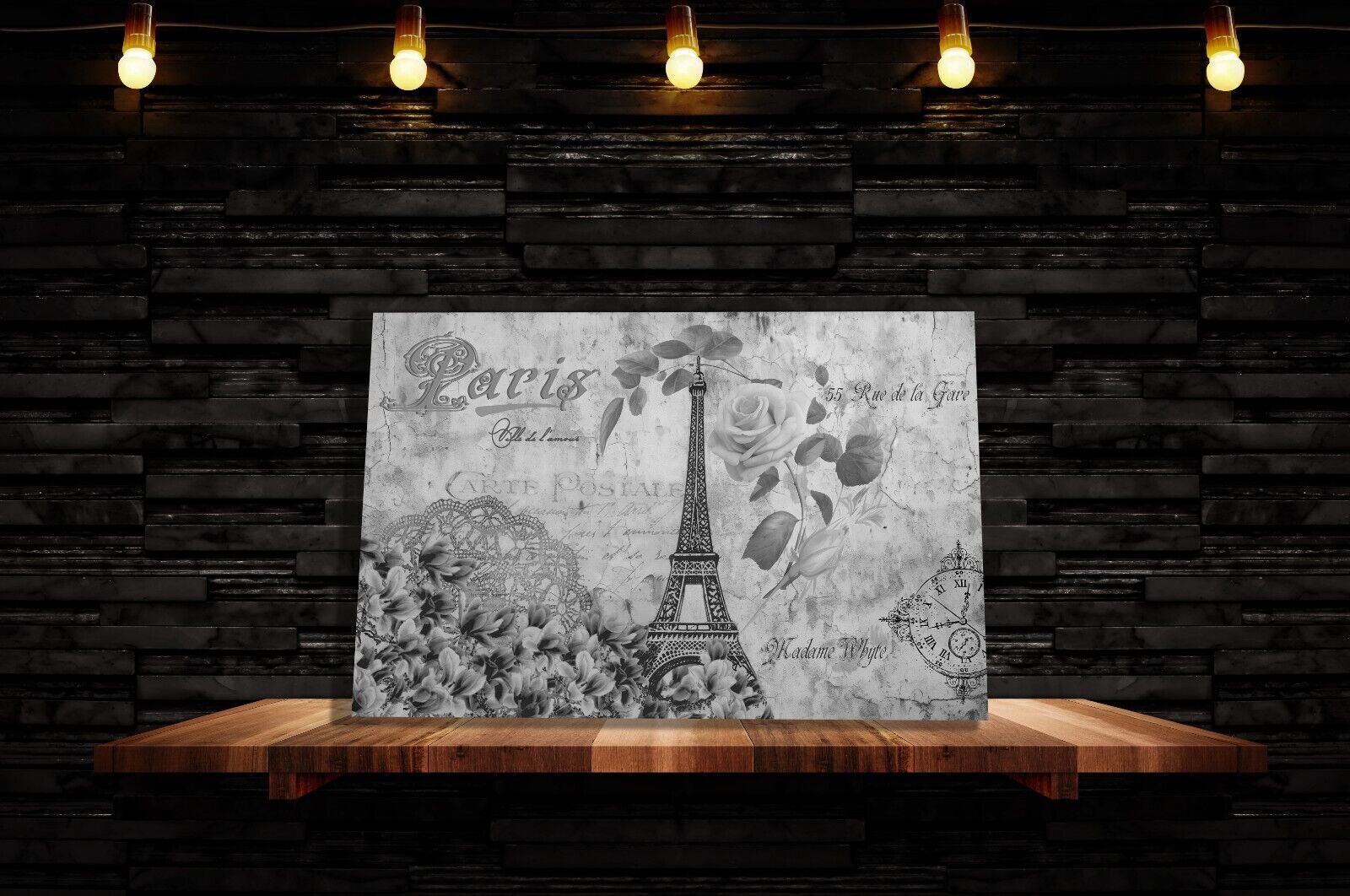 Black White Abstract Canvas Wall Art Vintage Eiffel Tower Paris Romantic