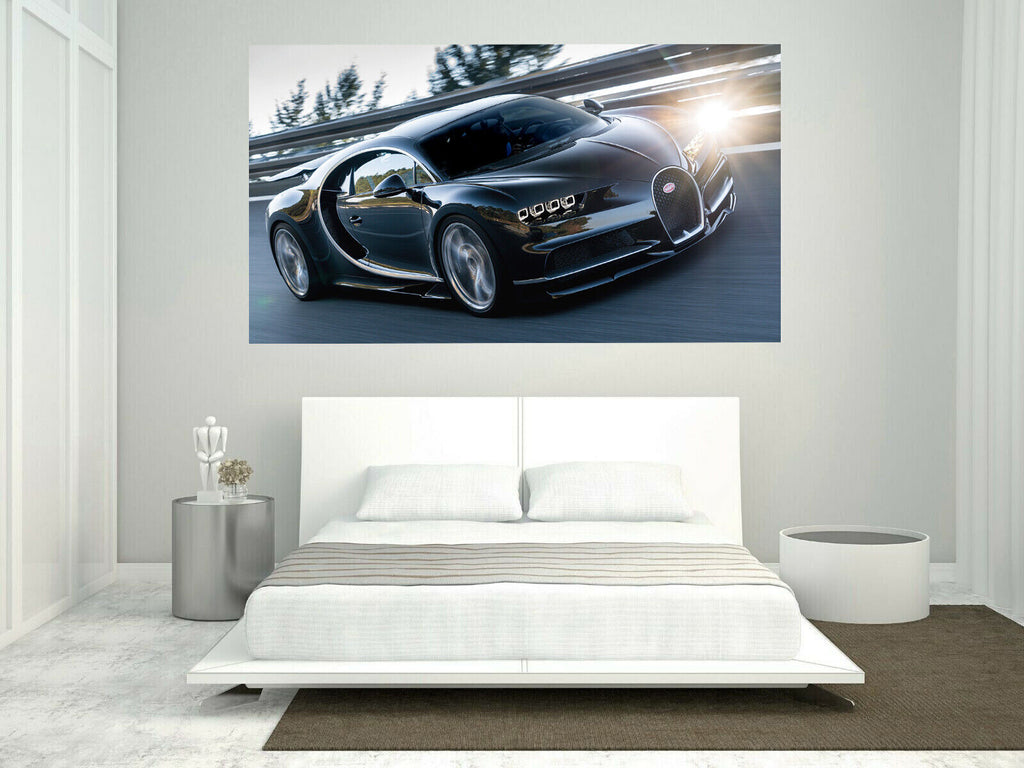 Black Bugatti Chiron Super Car Canvas Wall Art Picture Print