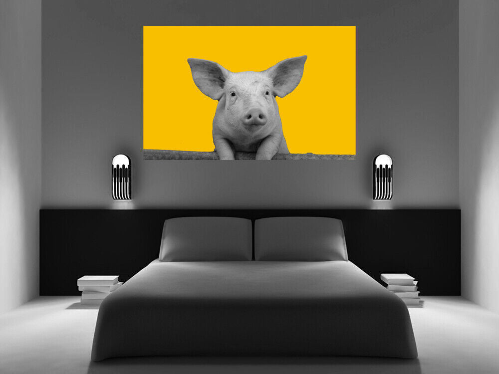 Mustard Yellow Grey Pig Abstract Canvas Wall Art Picture Print
