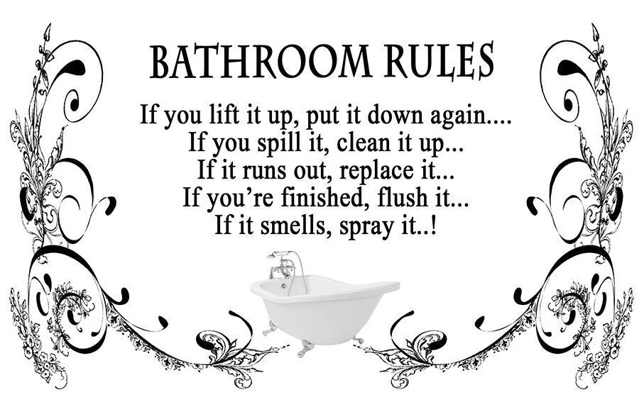 Black & White Bathroom Rules Quote Canvas Wall Art  Picture Print A1, A2, A0