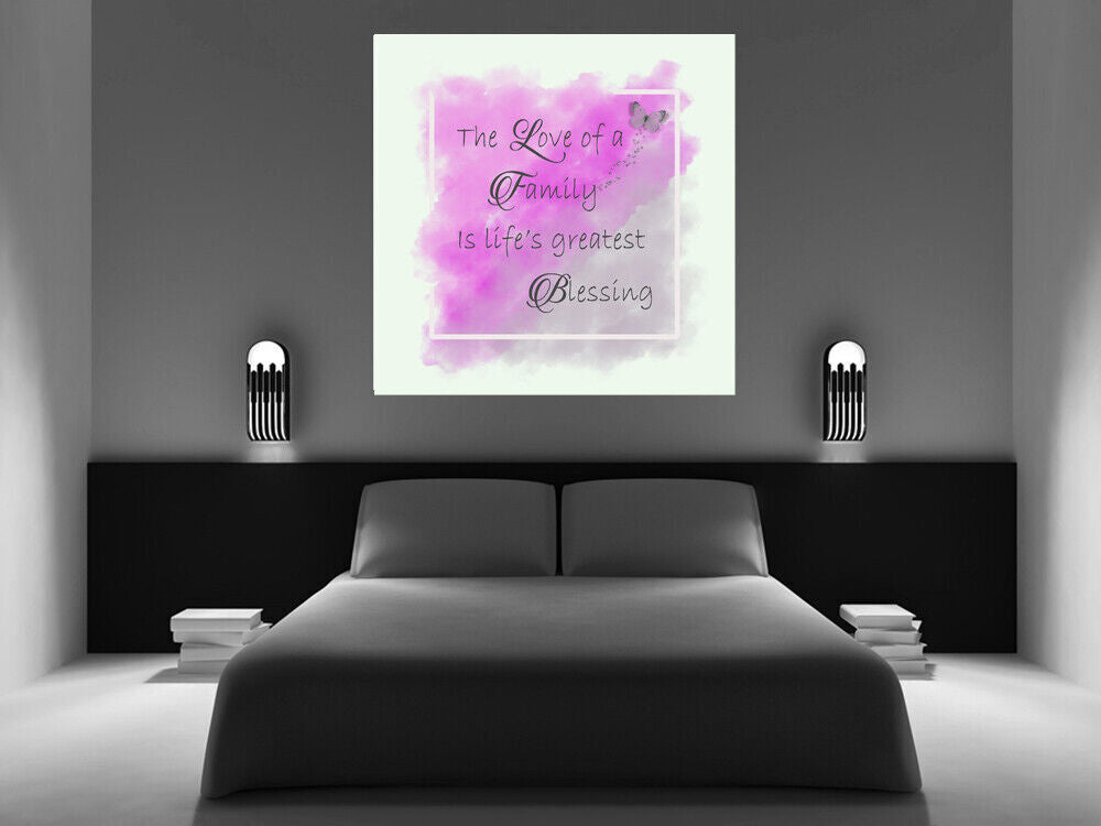 Watercolours Pink & Grey Family Quote Canvas Wall Art Picture Print