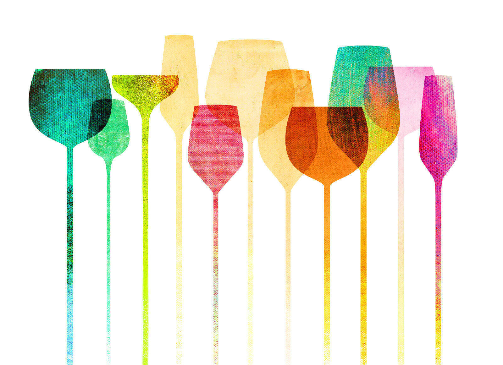Wine Party Colourful Glasses Cotton Canvas Wall Art Picture Print