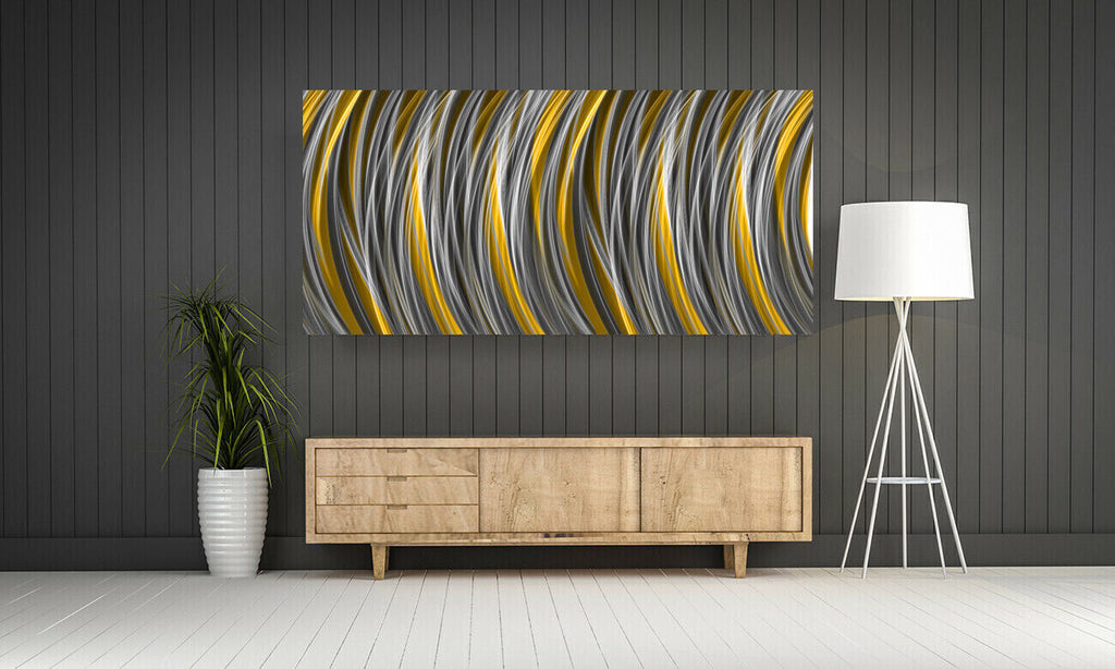 Grey Yellow / Mustard Stripes Modern Abstract Canvas Wall Art Picture Print