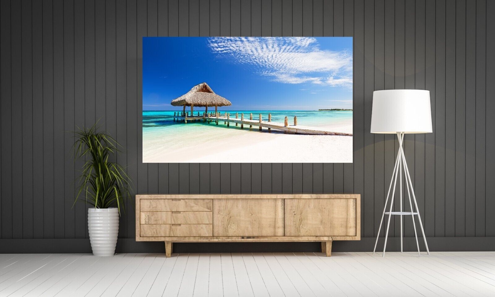 Tropical White Sandy Beach Sea Canvas Wall Art Picture Print