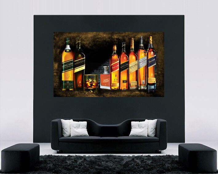 Johnnie Walker Whiskey Bottles Cotton Canvas Wall Art Picture Print - All Sizes
